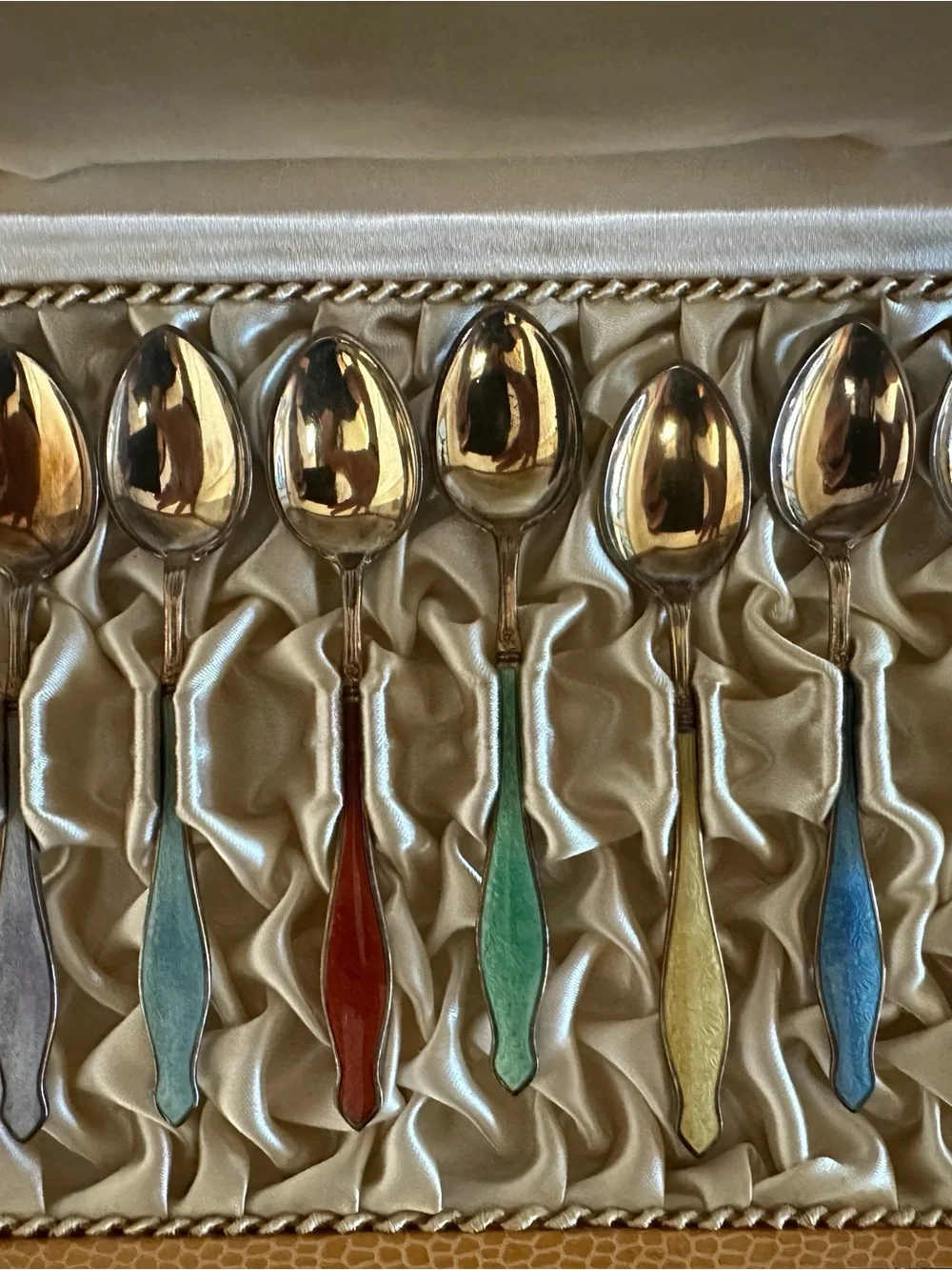 Rare G. Hellström Sterling Silver Enamel Demitasse Spoon Set - Multicolor